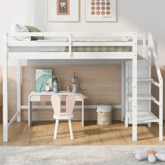 Full Size Loft Bed With Built-in Storage Wardrobe And Stairs-ModernLuxe image {1}