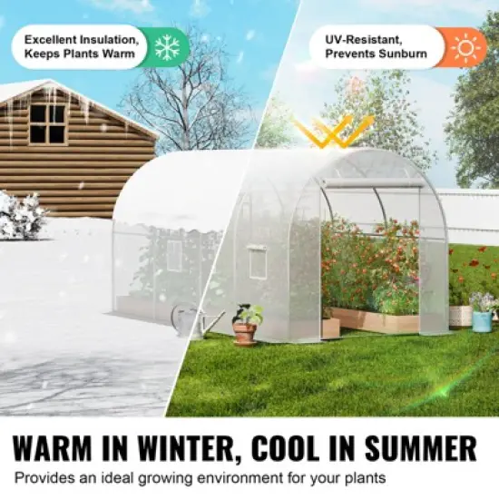 VEVOR Walk-in Tunnel Greenhouse, 9.6x6.4x6.2 ft Hoop House Greenhouse Tunnel, Plant Hot House with Galvanized Steel Frame, White PE Cover image {4}