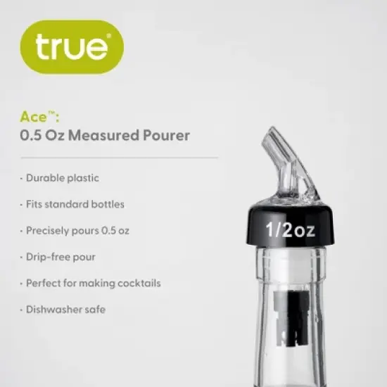True Ace Measured Liquor Pour Spout, 1/2 Ounce Pourer, Fits Standard Liquor Bottles, At Home Bar Accessories, Plastic, Set of 1 image {1}