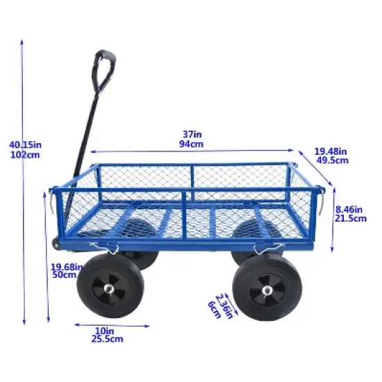 FURNIinspire Wheelbarrows And Lawn Carts Garden Utility Cart Wagon, Foldable Steel Transport Cart For Firewood, Yard Work, Blue, 37&ldquo;*19"*40" image {2}