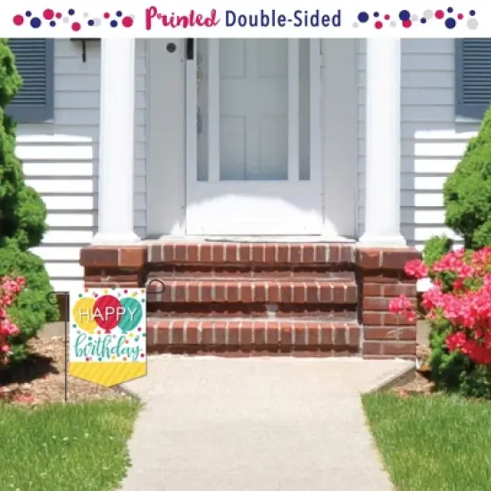 Big Dot of Happiness Colorful Happy Birthday - Outdoor Home Decorations - Double-Sided Birthday Party Garden Flag - 12 x 15.25 inches image {1}