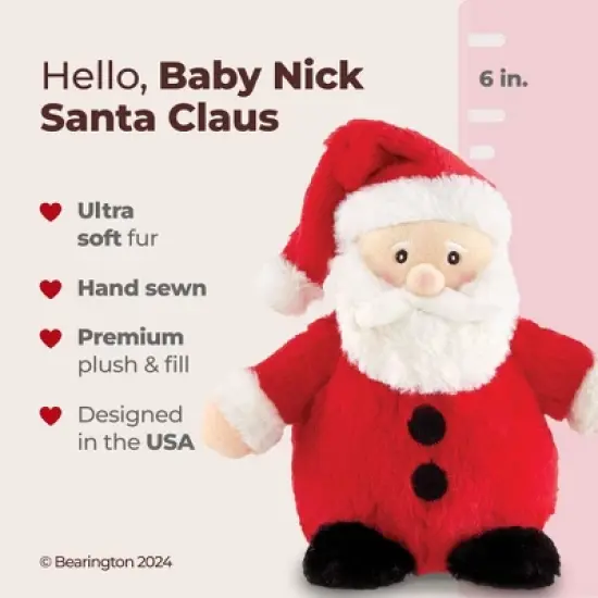 Bearington Baby Nick Christmas Plush, 6 Inch Santa Stuffed Animal, Ideal Christmas Stuffed Santa Claus Doll Gift for Toddlers, Kids image {5}