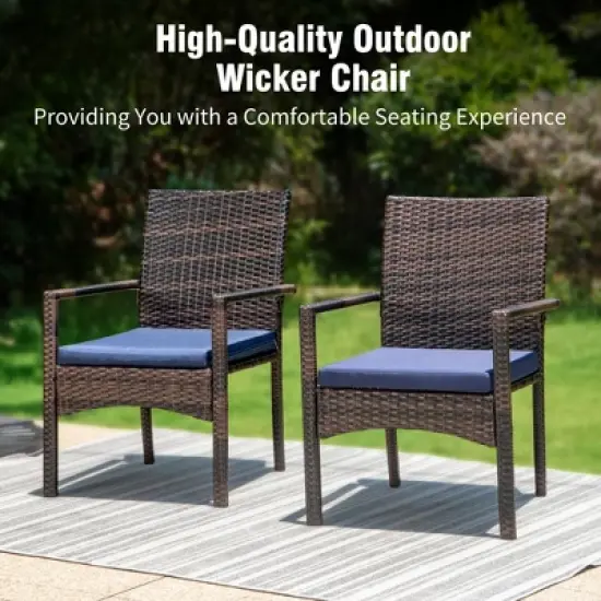 Captiva Designs 8pc Patio Rectangle Steel Dining Table & Rattan Chairs & Market Umbrella image {12}