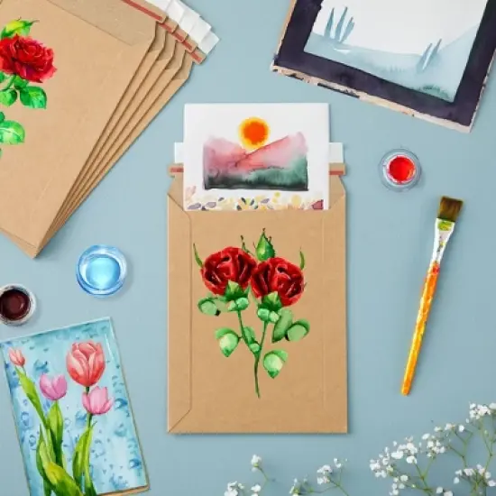 Juvale 100 Pack Rigid Mailers 6x8 - 450 GSM Sturdy Self-Adhesive Kraft Paper Cardboard Envelopes for Mailing Photo image {1}