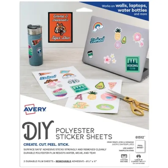 Avery DIY Polyester Sticker Sheets, 8.5" x 11", 3 Total (61512) image {9}