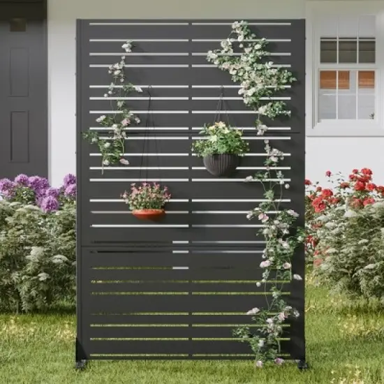 47-inches W x 72-inches H Black Galvanized Sheet Screen Outdoor and lndoor Divider for Balcony Patio Garden Room Divider (Shutter-A) image {2}