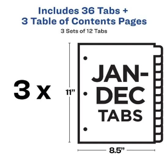 Avery Jan-Dec Dividers for 3 Ring Binders, 12 Tabs per Set, Customizable Table of Contents, Multicolor Arched Tabs (11847) image {3}