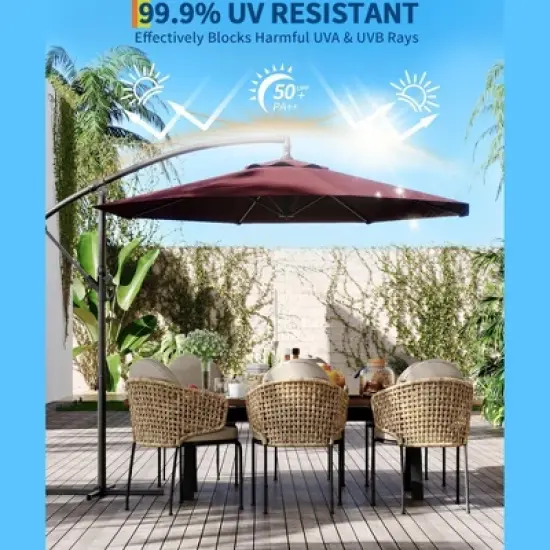 10 FT Cantilever Umbrella, Outdoor Offset Patio Umbrella with Easy Tilt Adjustment, 8 Ribs, UV Protection for Backyard, Lawn, Garden image {11}