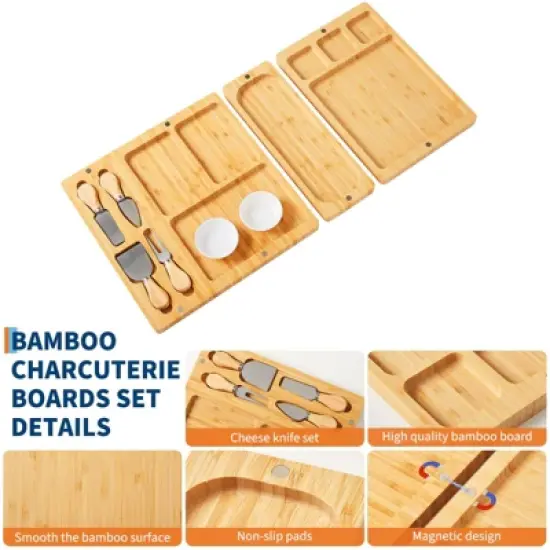 GustoWave 3-in-1 Large Cheese Cutting Board Set, Bamboo Food Cutting Board Gift Set with Knife Set, Party Dessert or Deli Cutting Board Set image {2}