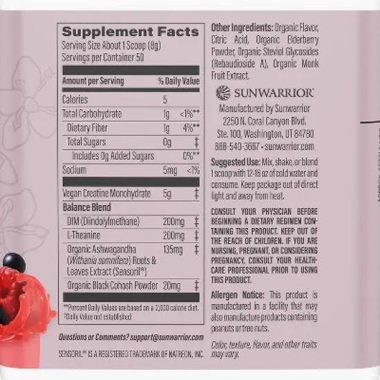 Active Creatine for HER, Monohydrate Powder Micronized PreWorkout Recovery Supplement for Women, Sunwarrior, 50 Servings image {3}