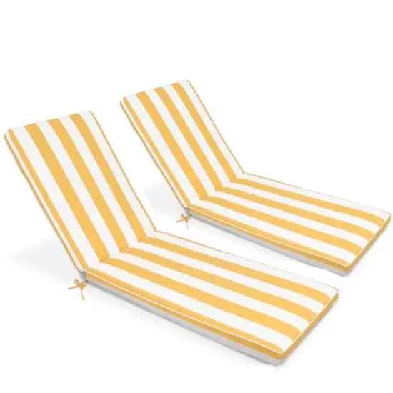 FURNIinspire Outdoor Seat Cushions 2pcs Outdoor Cushion Set Replacement, Yellow And White Stripes Seat Cushion, Multicolored, 74.4"*22.05"*2.8" image {5}