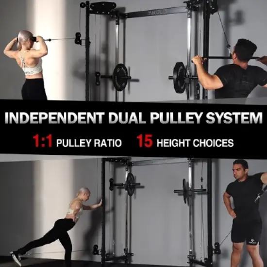 ER KANG Folding Squat Rack, Wall Mounted Power Rack with Cable Crossover Machine&LAT Pull Down, Functional Trainer with 5 Function Modes image {2}