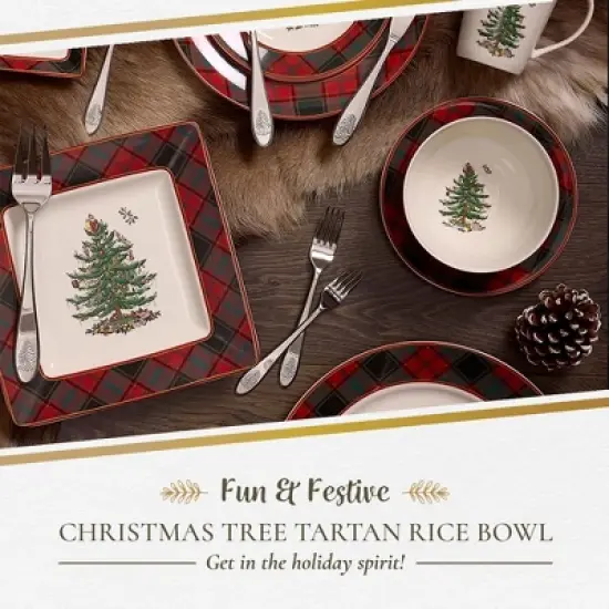 Spode Christmas Tree 6-Inch Rice Bowl, Set of 4 - Round Ceramic Bowls for Soup, Stews, Frozen Meals, and Sticky Rice - Dishwasher, Microwave Safe image {1}