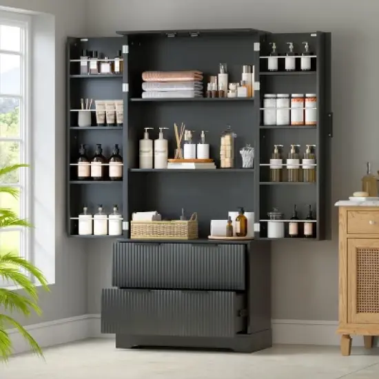 Tall Kitchen Pantry Cabinet with 2 Large Drawers, Adjustable Shelf, 8 Door Spice Racks, Fluted Freestanding Storage Organizer-The Pop Home image {1}