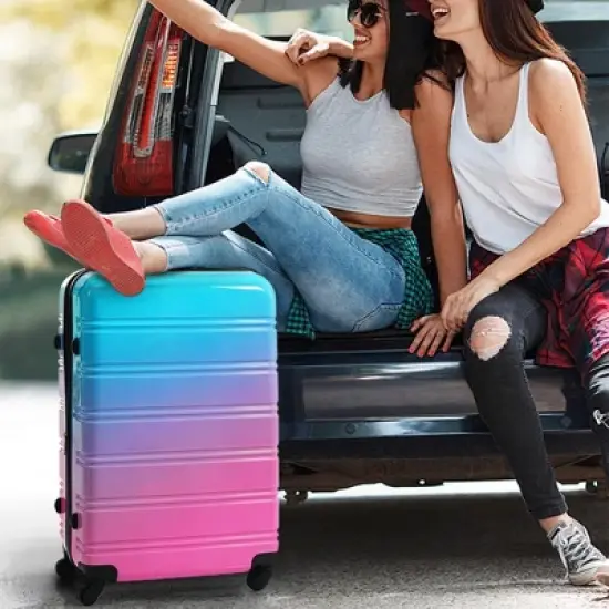 NAYSAYE Luggage 3 Piece Gradient Color Luggage Set with Spinner Wheels TSA Lock Expandable for Travel, Blue and Red, 30.45"*19.95"*12.05" image {1}