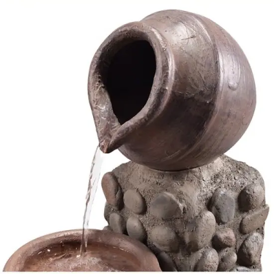 Teamson Home Outdoor Cascading Stacked Pot Waterfall Fountain, Gray image {4}
