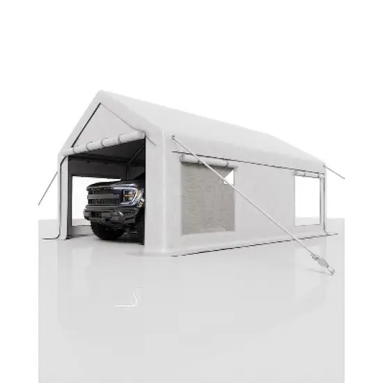 Acekool 12x20 Ft Carport with 200g PE Tarp, Roll-Up Doors, 4 Mesh Windows, Galvanized Steel Frame, Gray - Fits Pickups, SUVs, Boats image {7}