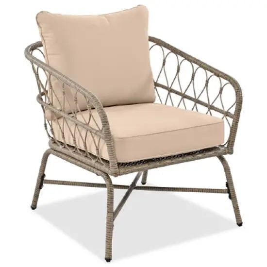 4pcs Outdoor Seating Group, Patio Conversation Set With Removable Cushions, Wood Tabletop, Beige -ModernLuxe image {10}