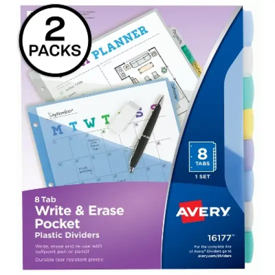 Write & Erase Plastic Dividers with Pockets, 8-Tabs, 2 Sets of 16177 image {7}