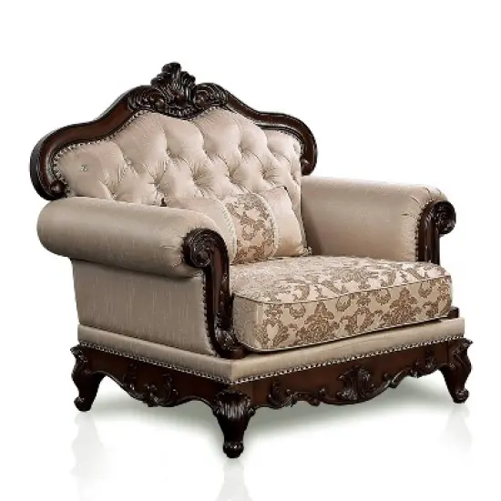 HOMES: Inside + Out Alsace Arm Chair Traditional Button Tufted Dark Cherry/Light Brown image {21}