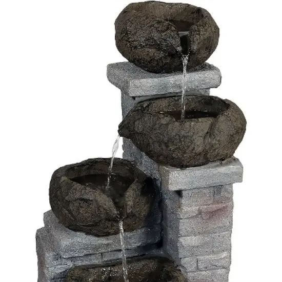 Sunnydaze Outdoor Polyresin Solar Powered Stone Bowls Water Fountain with LED Lights and Backup Battery - 30" image {3}