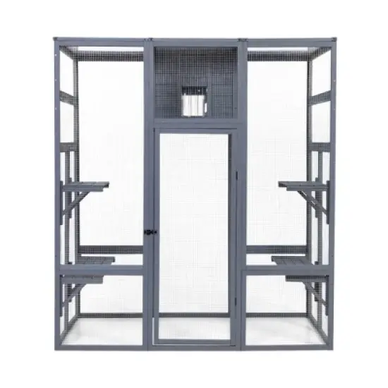 Sevobal Pet Crates and Houses Large Outdoor Cat House Enclosure with Cat Condo, Sun Panel Roof 4 Platforms Rainproof Cover, Gray, 62.6"*32.3"*70.1" image {5}