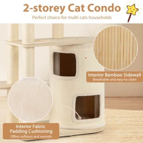 Costway Wooden Cat Tree 6-Level Cat Scratching Stand with 2-Story Cat Condo Modern Cat Furniture image {4}