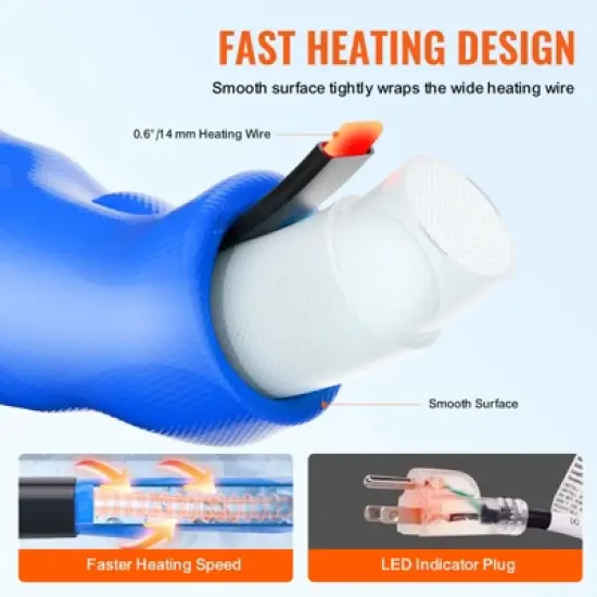 VEVOR 15ft Heated Water Hose for RV, Heated Drinking Water Hose with Corrugated Cover Antifreeze to -45&deg;F, Automatic Self-regulating, 5/8" I.D. Blue image {3}