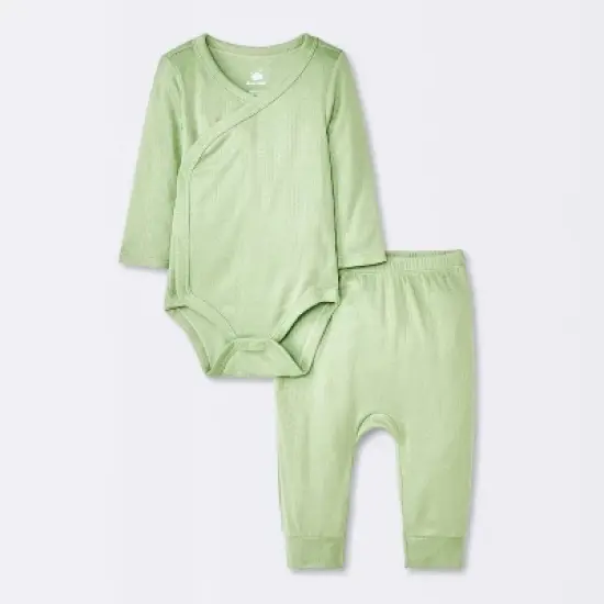 Baby 2pc Neutral Pointelle Top & Bottom Set - Cloud Island&trade; Green image {4}