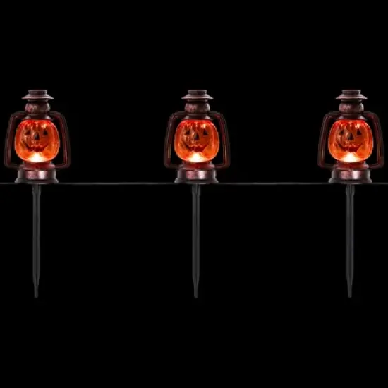 Northlight 16.5" Halloween Flickering Pumpkin Lantern Pathway Markers 3ct - Orange/Black image {2}