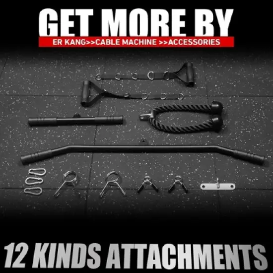 ER KANG Cable Station Wall Mount, Cable Machine with Dual Pulley System, LAT Pull-Down & LAT Row LAT Tower, Home Gym Cable Crossover(Red) image {6}