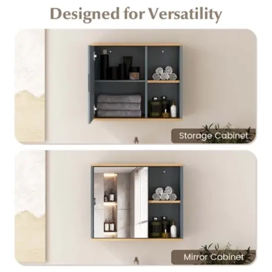 Costway Mirrored Medicine Cabinet Bathroom Wall Mounted with 3-Level Adjustable Shelf Grey image {6}