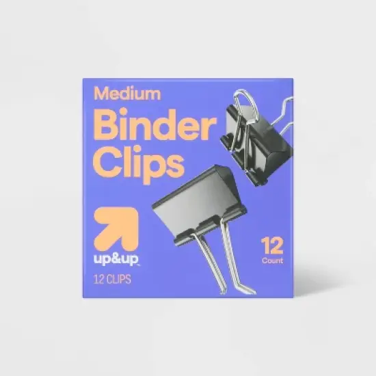 12ct Medium Binder Clips - up&up&trade;: Office Supplies, Steel, Silver & Black, 1.87" Height, 12 Pack image {5}
