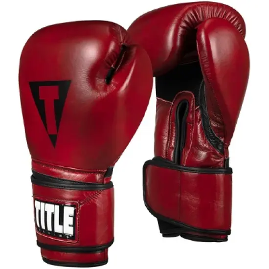 Title Boxing Blood Red Leather Hook and Loop Training Gloves - Red image {1}