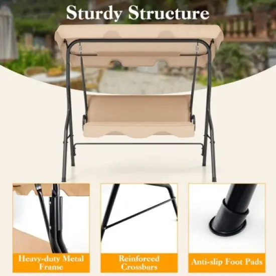 Tangkula 3-Person Swing Chair Porch Swing Seat w/ Adjustable Canopy Removable Cushion image {4}