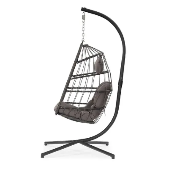 Swing Patio Egg Chair With UV Resistant Cushion,Wicker Hanging Egg Chair With Stand,Hammock Chair With Aluminum Frame  ? -Maison Boucle image {2}