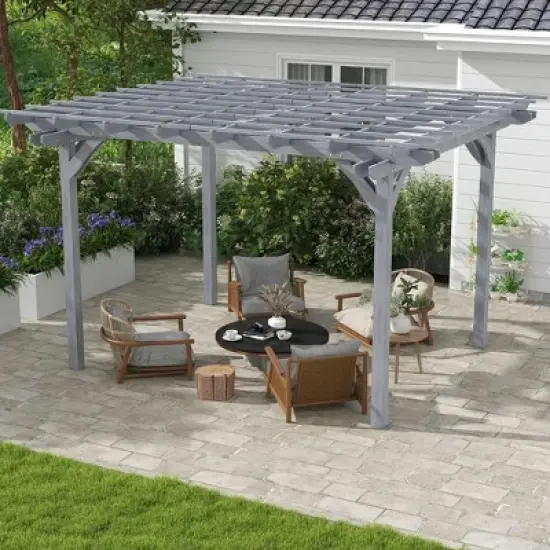 Resenkos Patio Garden Pergola, Pergola Canopy,12' x 10' Wooden Pergola, Outdoor Grape Gazebo for Garden, Patio, Backyard, Deck, Gray image {6}