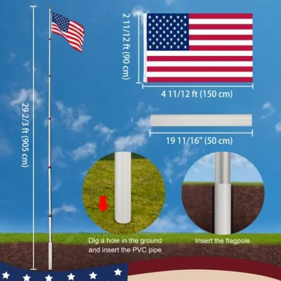Yescom 30 ft Telescopic Lightweight Aluminum Flag Pole Kit image {6}