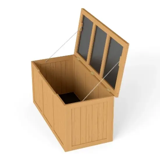 Gulches 67 Gallon Outdoor Wooden Deck Box, Solid Wood Storage Box with Seat & Table Top for Patio Cushions Pool Toys Garden Tools image {6}