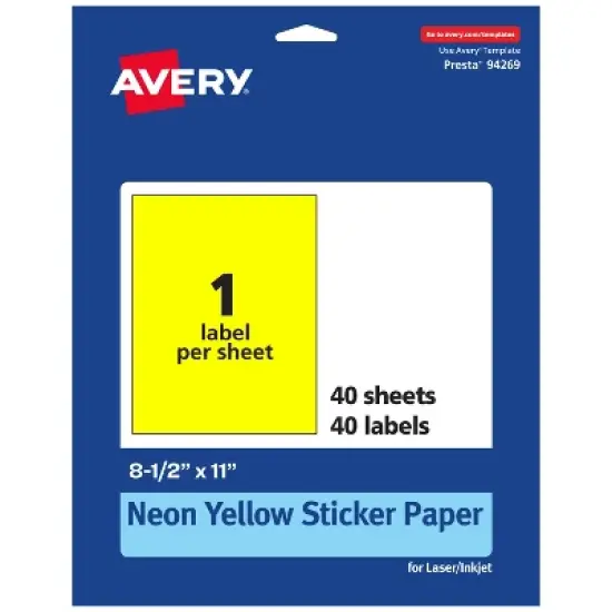 Avery Neon Yellow Sticker Paper, 8.5" x 11" Rectangle image {10}