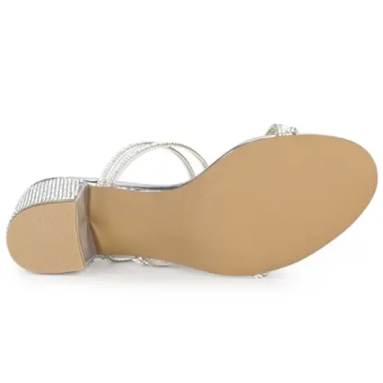 Allegra K Women's Strappy Rhinestone Block Heel Slide Sandals image {4}