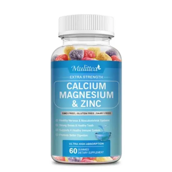 Mulittea Calcium Magnesium Zinc Gummies with Vitamin D3 &ndash; Bone, Nerve & Immune Support for Adults - 60ct image {6}