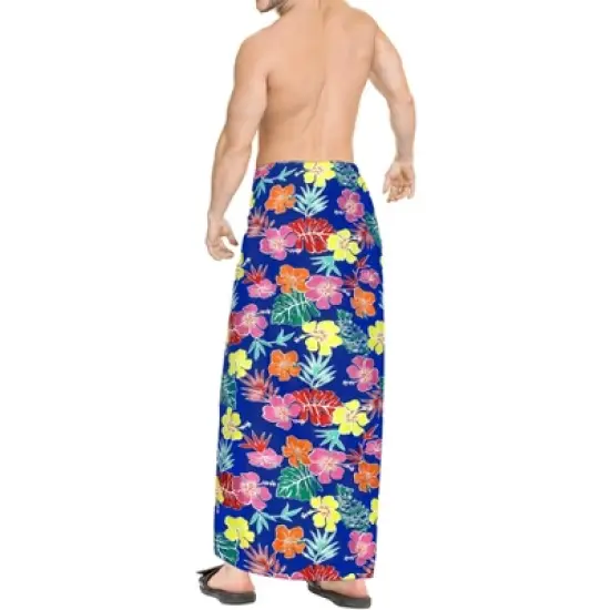 LA LEELA Men's Vacation Beachwear Lava Lava Sarongs Swimwear Cover Up Summer Long Holidays Wrap Vacation Pareo For Men One Size Blue, Floral image {3}