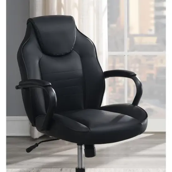 APRILSOUL Gaming Office Chair Black Faux Leather 1pc Chairs Casters Plush Padded Chair w Arms Comfortable Modern Stylish image {6}