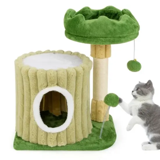 Tangkula Modern Small Cat Tower w/ Sisal Scratching Posts Plush Padded Perch Large Condo image {9}