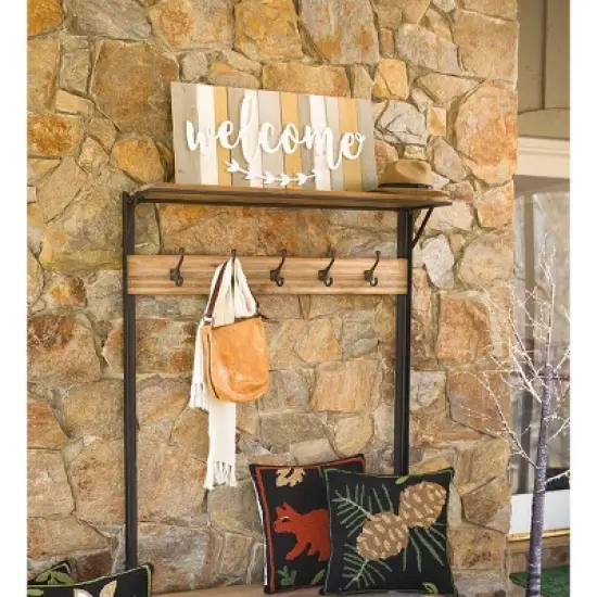 Plow & Hearth - Deep Creek Rustic Coat Rack with Storage & Shelves - Made from Reclaimed Wood image {2}