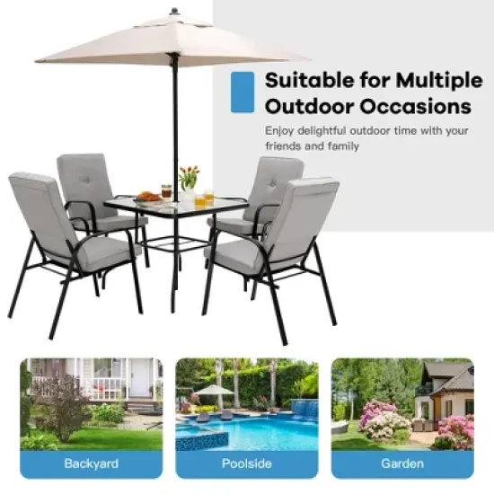 Costway Patiojoy 5pcs Patio Dining Set 4 Stackable Chairs Cushioned Square Glass Table image {5}