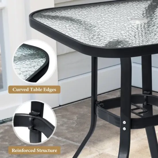 Crestlive Products Outdoor Bar Table with Umbrella Hole Patio Dining Bistro Table with Aluminum Frame Tempered Glass Top Outside Banquet Furniture image {3}