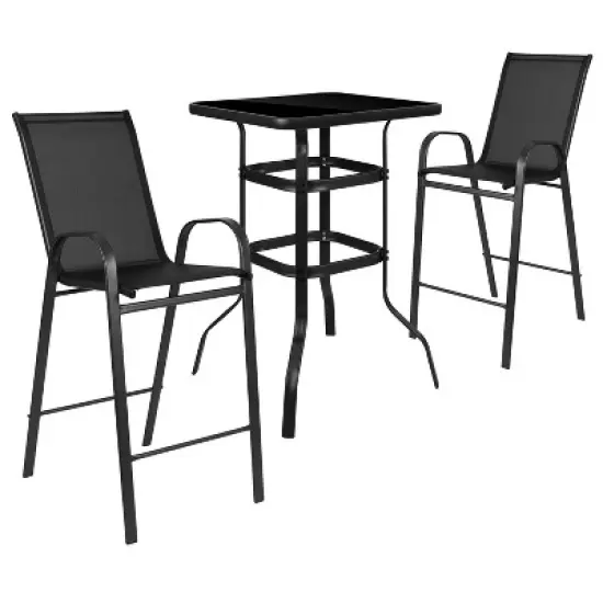 Flash Furniture Outdoor Dining Set - 2-Person Bistro Set - Outdoor Glass Bar Table with All-Weather Patio Stools image {11}