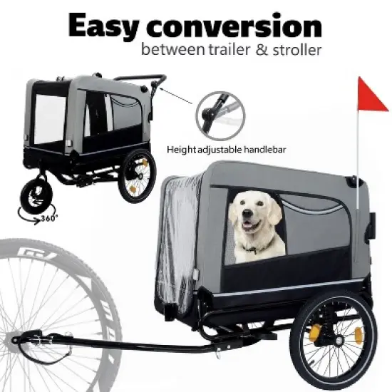 2-in-1 Bike Trailer & Push Cart for Pets - Detachable Bike Hitch & Push Handle Included - All-Terrain Wheels,Holds Pets Up to 88 lbs image {2}